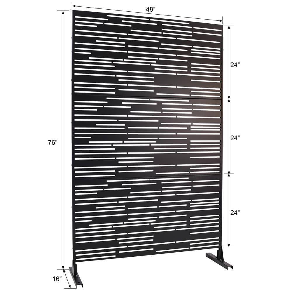 Kahomvis 6.3 ft. x 4 ft. Black Outdoor Steel Decorative Privacy Screen, Indoor Metal Privacy Fence Panel (2)