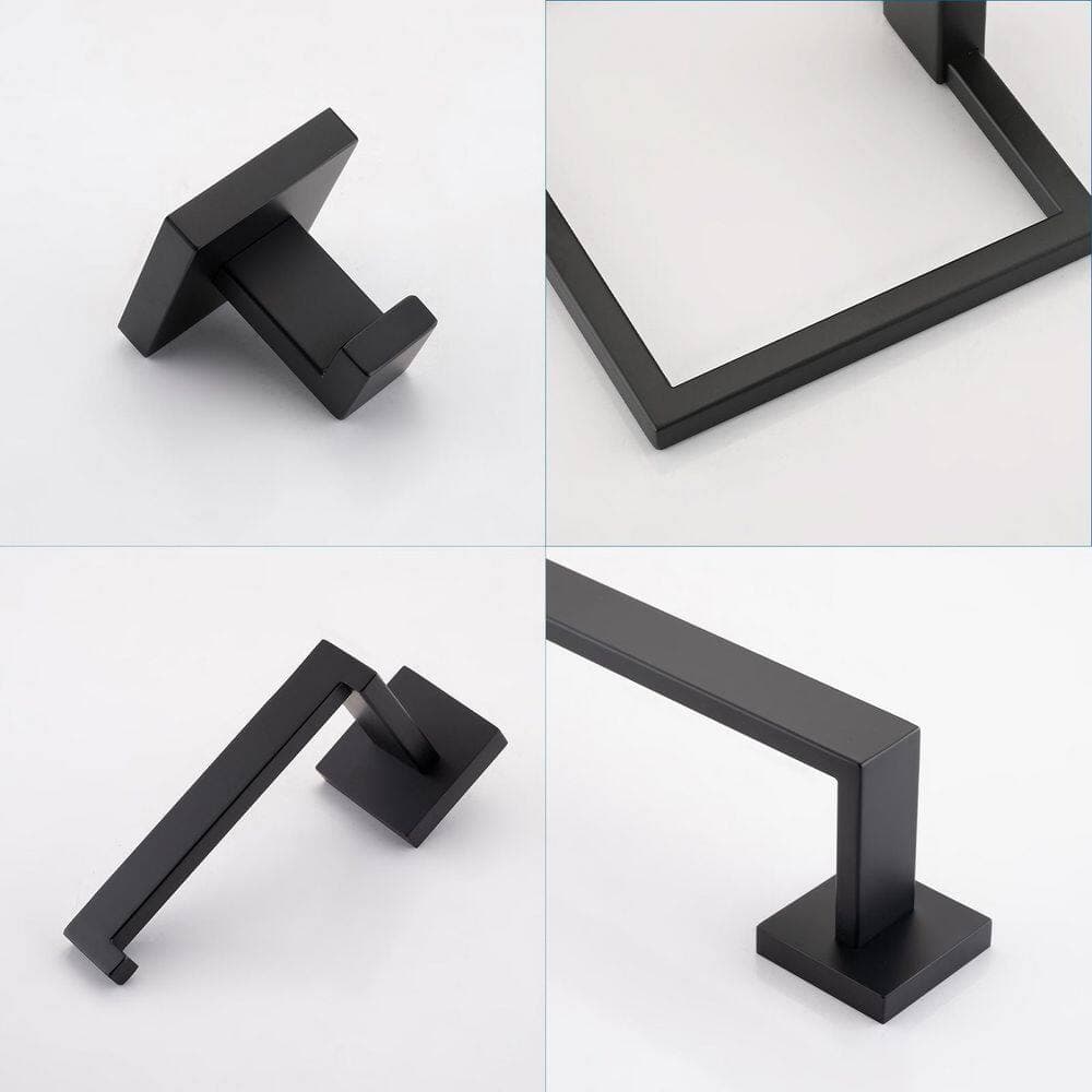 Unbranded 5-Piece Bathroom Towel Rack Set: Towel Bar + Ring + Hooks + TP Holder, Brushed Finish in Black (3)