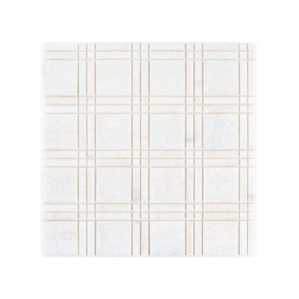 Jeffrey Court Plaid Salt Off White 12 in. x 12 in. Basketweave Honed Marble Wall and Floor Mosaic Tile (1 sq. ft./Each)