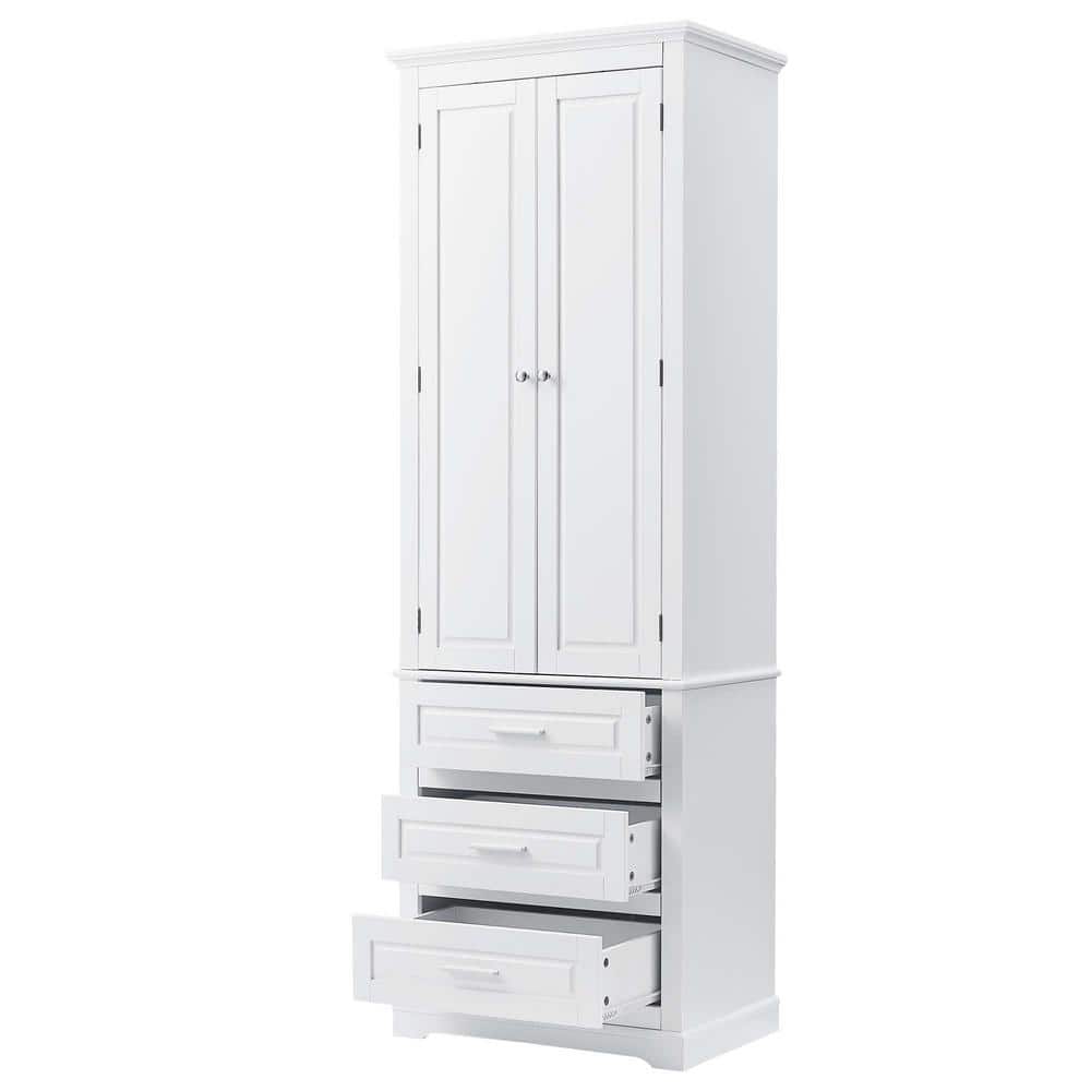 Unbranded 24 in. W x 15.7 in. D x 70 in. H White Linen Cabinet Tall Storage Cabinet with 3-Drawers for Bathroom and Office (3)