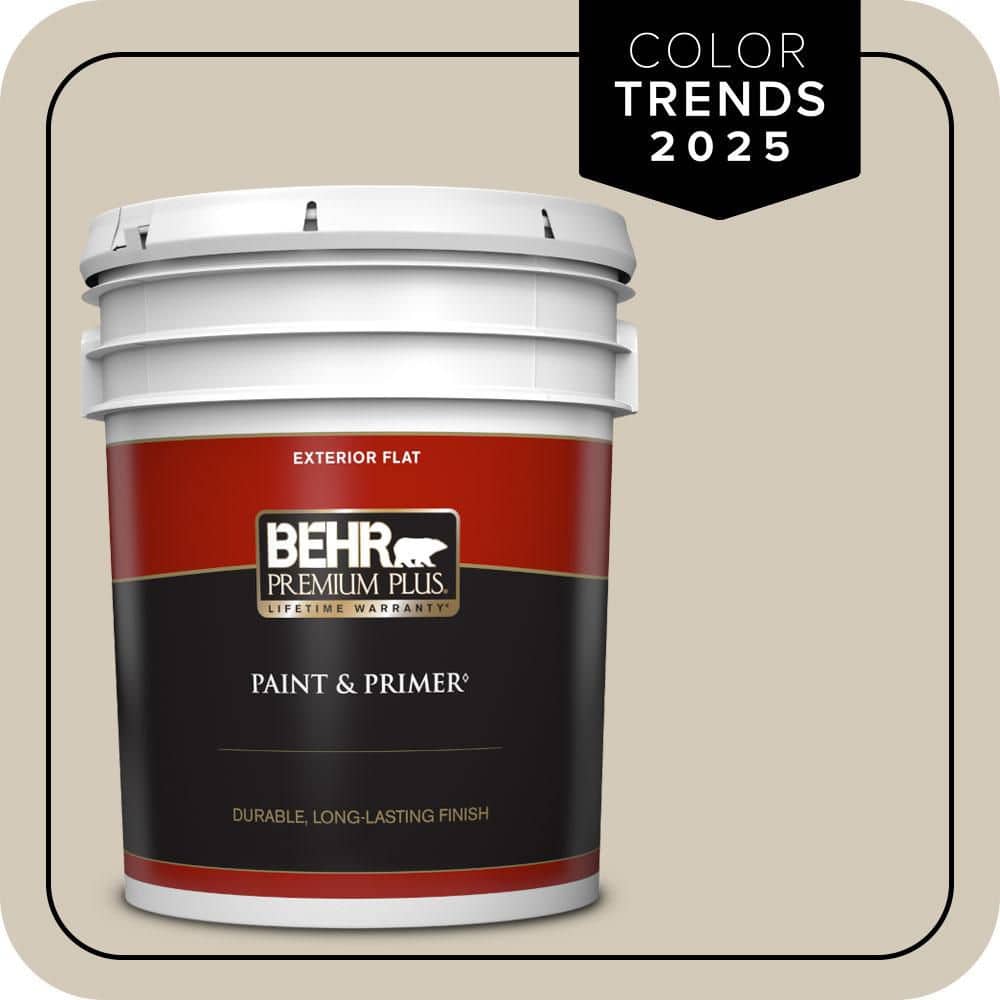 BEHR PREMIUM PLUS 5 gal. Designer Collection #DC-010 Even Better Beige Flat Exterior Paint & Primer