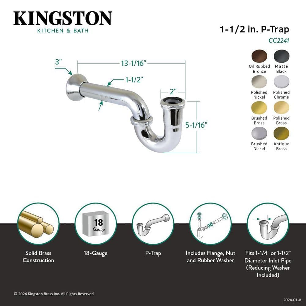 Kingston Brass Vintage 1-1/2 in. 18-Gauge Decor P-Trap in Polished Brass (2)