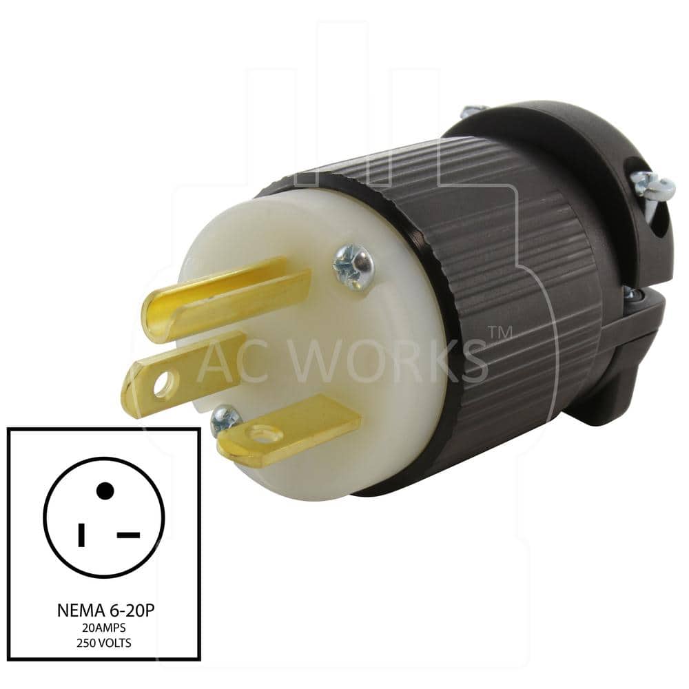 AC WORKS 20 Amp 250-Volt NEMA 6-20P 3-Prong Industrial Grade Have Duty Male Plug (2)