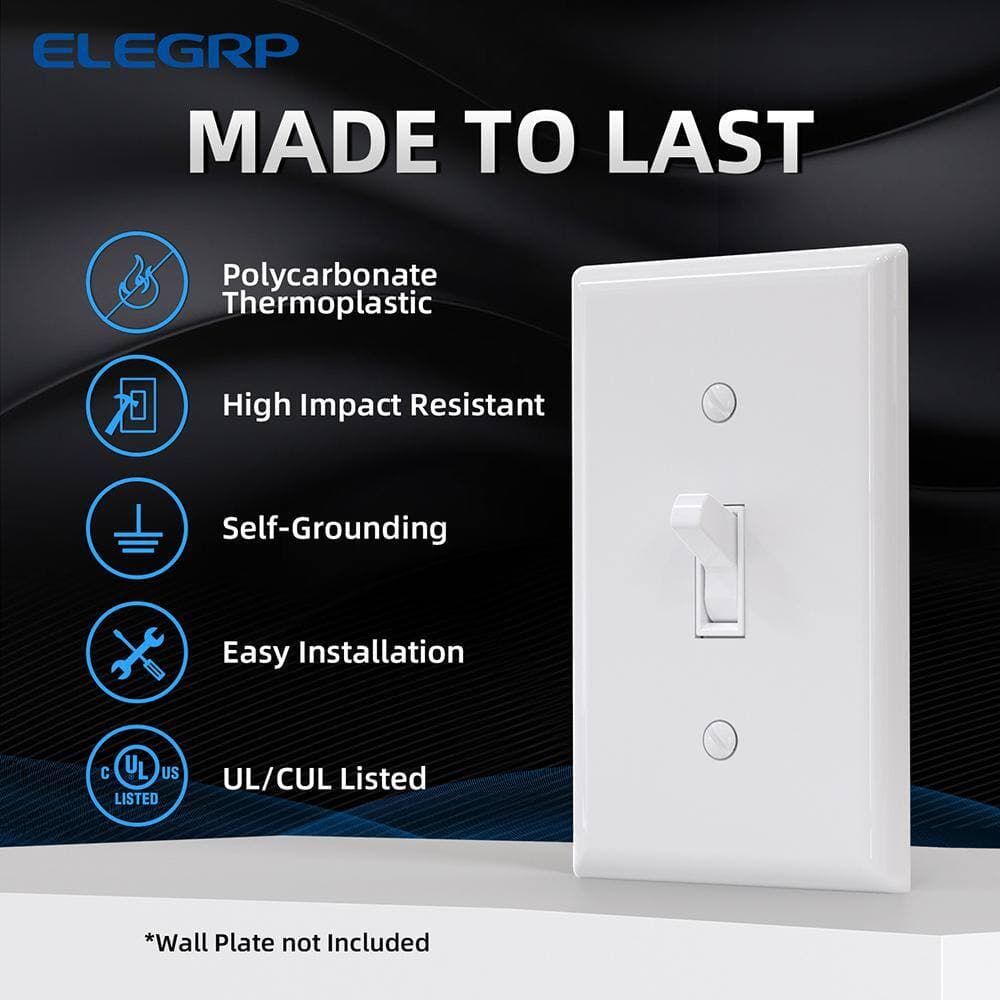 ELEGRP 15 Amp 120-Volt Single Pole Toggle Switch, White (10-Pack) (2)