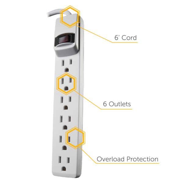 Woods 6 ft. 6-Outlet Power Strip with Overload Protection (2)