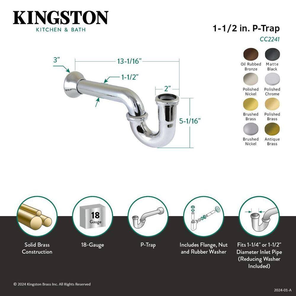 Kingston Brass Vintage 1-1/2 Inch 18-Gauge Decor P-Trap in Matte Black (2)