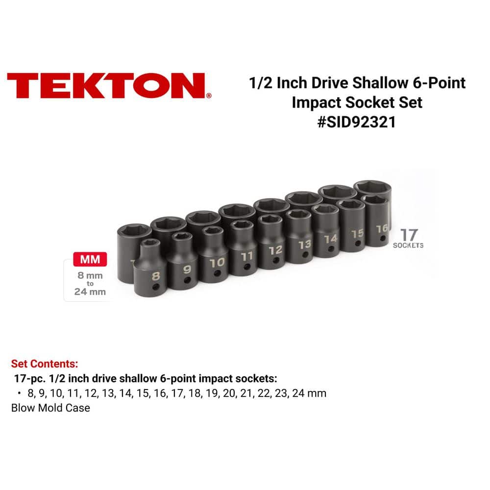 TEKTON 1/2 in. Drive 6-Point Impact Socket Set, 17-Piece (8 mm - 24 mm) (2)