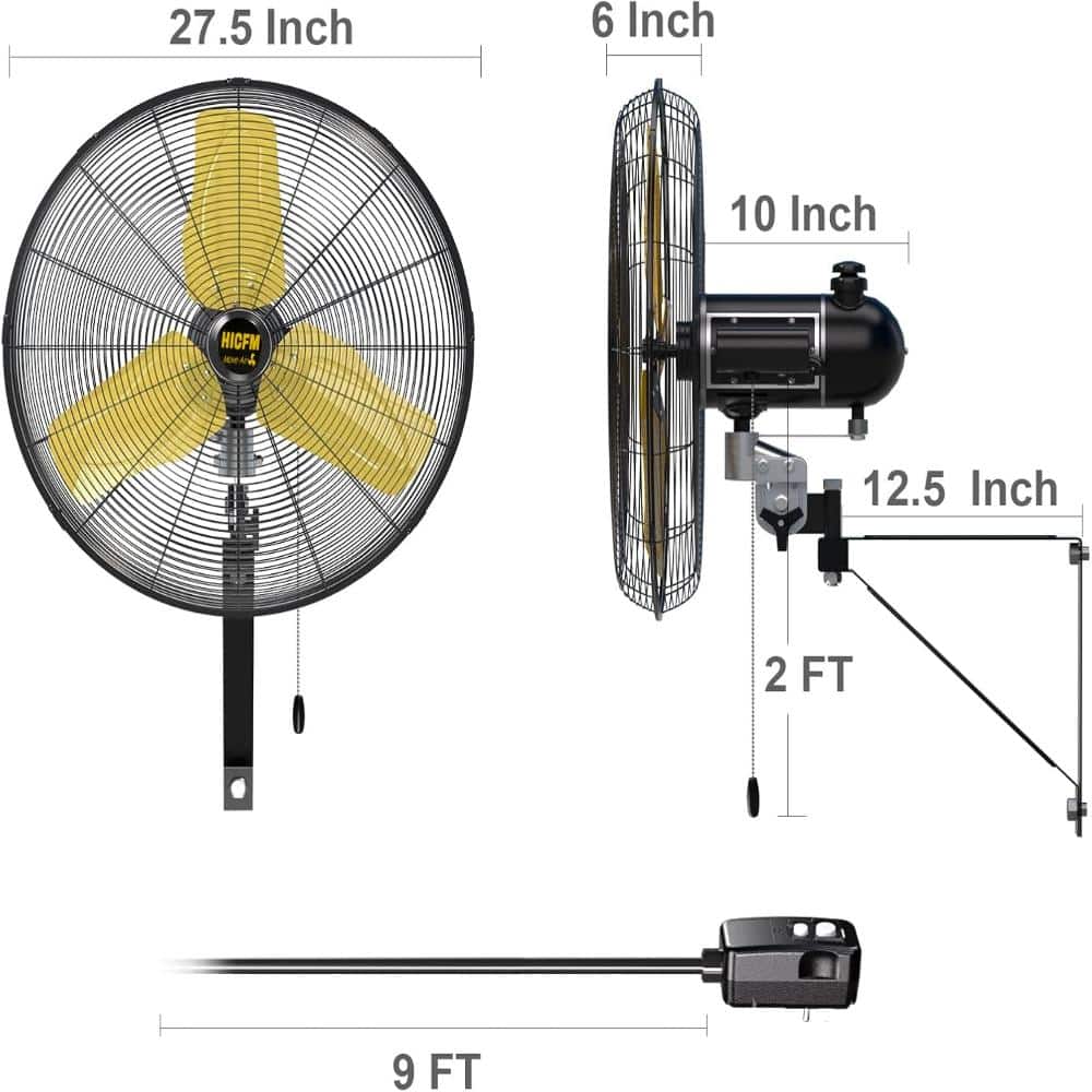 Stbine 24 in. 3-Speed Oscillating High Velocity Yellow Indoor/Outdoor Wall Mount Fan, IP44 Waterproof, ETL Listed (2)