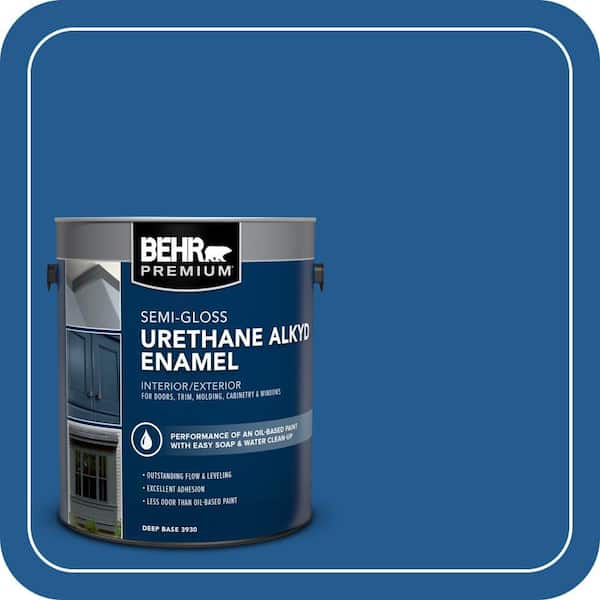 BEHR PREMIUM 1 gal. #S-G-570 Sapphire Lace Urethane Alkyd Semi-Gloss Enamel Interior/Exterior Paint (2)
