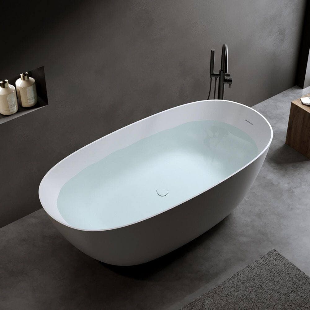 LIVACA 69 in. x 31.9 in. Solid Surface Freestanding Soaking Bathtub with Overflow and Pop-Up Drain in Matte White (3)