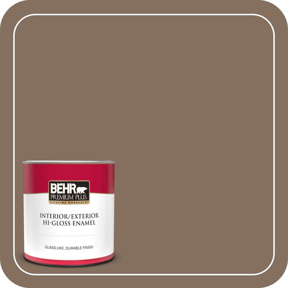 BEHR PREMIUM PLUS 1 qt. #N230-6 Whiskey Barrel Hi-Gloss Enamel Interior/Exterior Paint & Primer