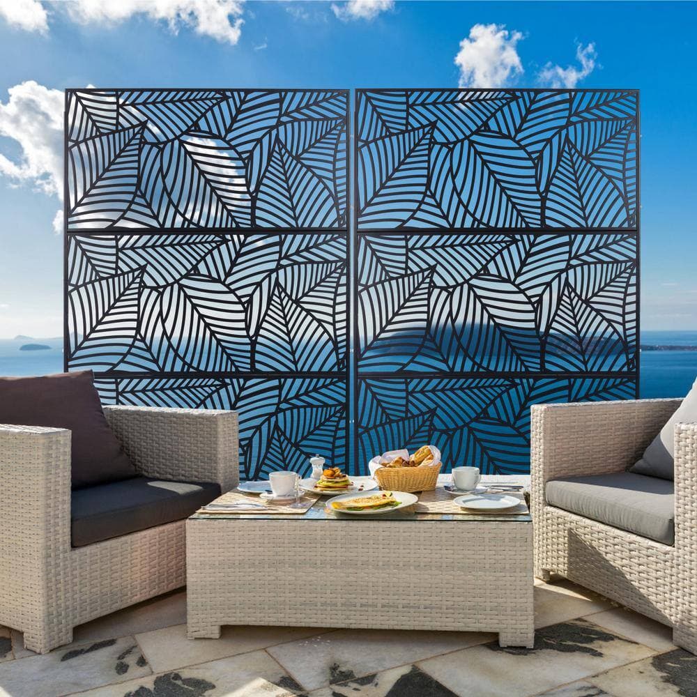 Tidoin 6.3 ft. x 4 ft. Black Steel Freestanding Flat Flat Top Decorative Privacy Screen Metal Fence Panel (3)