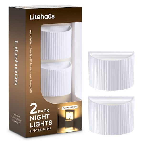 Unbranded White Ribbed Deco Plug-In Warm White LED Night Light 2-Pack