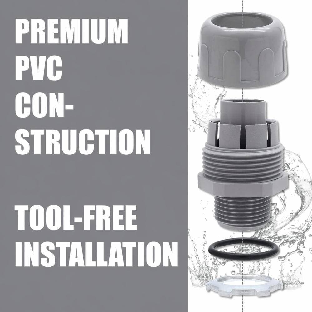 Unbranded 4-Pack 1/2 in NPT Liquid-Tight Nonmetallic Straight PVC Conduit Connectors with Gasket and Locknut (2)