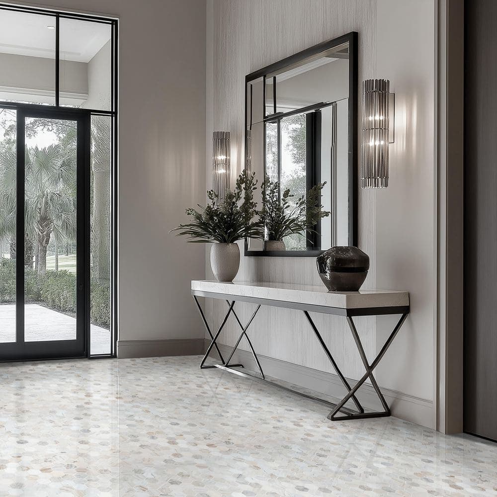 MSI Angora 2 in. Hex 12 in. x 12 in. x 0.38 in. Polished Marble Mesh-Mounted Mosaic Floor and Wall Tile (0.98 sq. ft./Each) (4)
