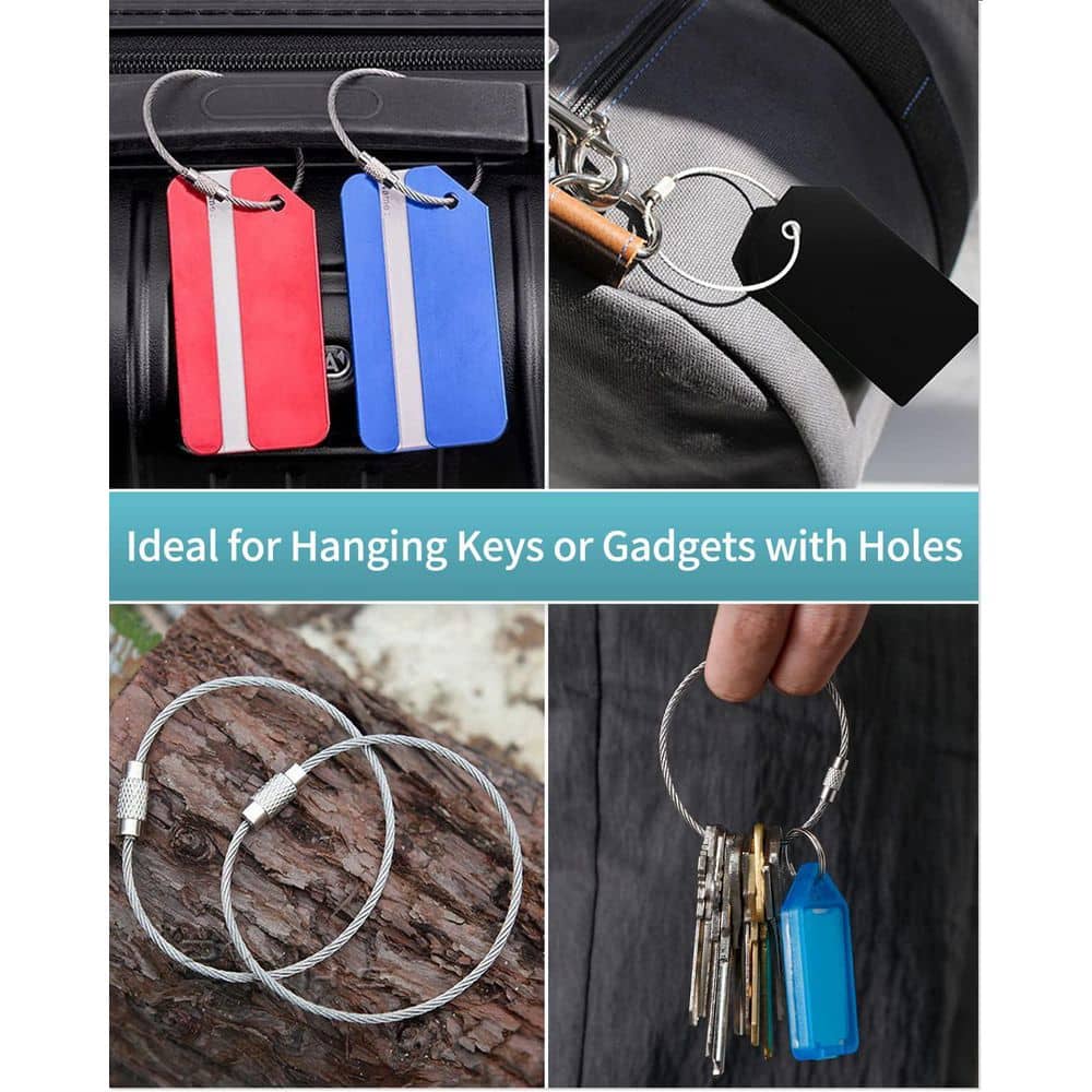 NVNOO 5 in. Wire Keychain Cable Large Stainless Steel Key Ring Loop Holder, Silver (100-Pack) (2)