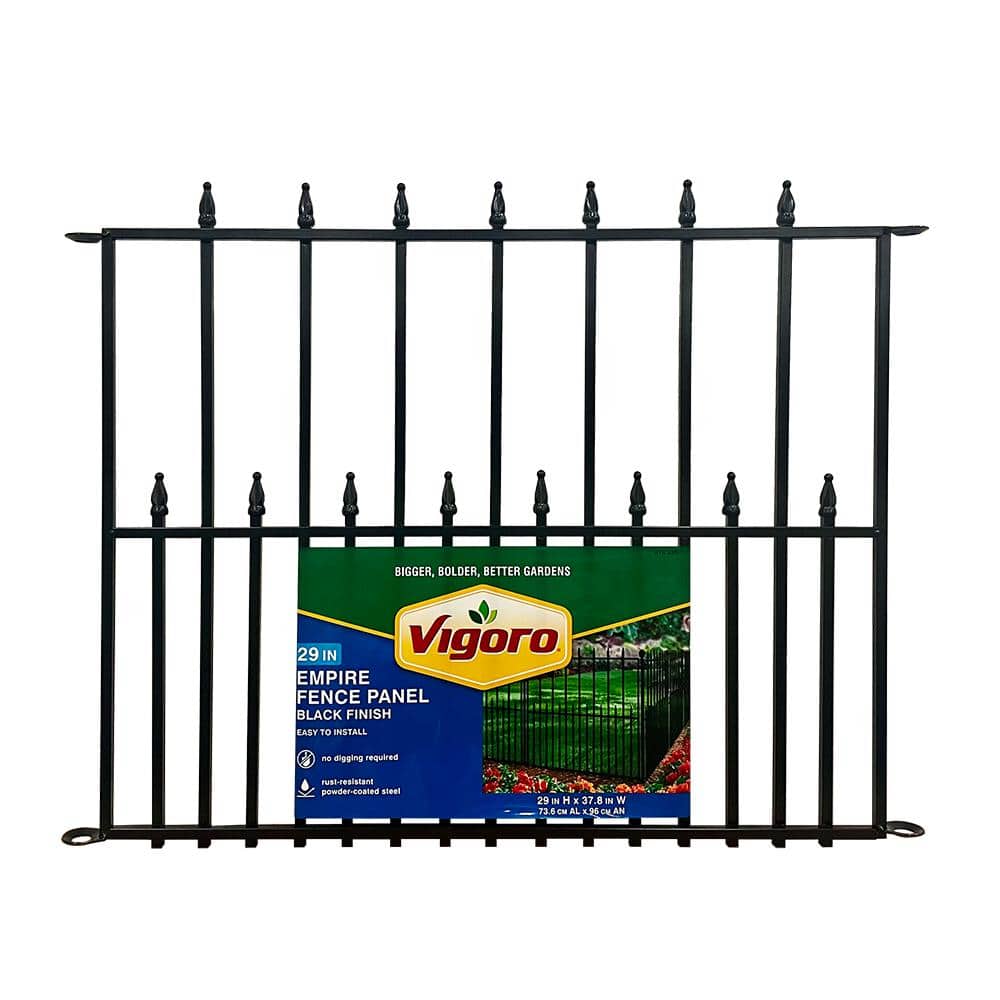 Vigoro Empire 29 in. H 36 in. W Steel 3-Rail Fence Panel (4-Pack)