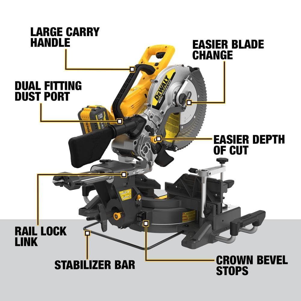 DEWALT 60V Lithium-Ion 12 in. Cordless Sliding Miter Saw Kit and Compact Miter Saw Stand with 9.0Ah Battery Pack (3)