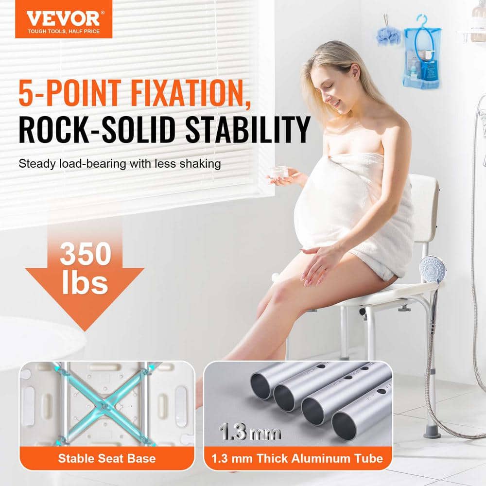 VEVOR Shower Chair with Back Adjustable Height Bathtub Non-Slip Bathroom Chair 350 lbs. 20.07 in. W White Free-standing (2)