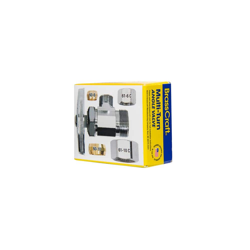 BrassCraft 1/2 in. Nominal Compression Inlet x 3/8 in. O.D. Compression Outlet Multi-Turn Chrome Plated Angle Valve (3)