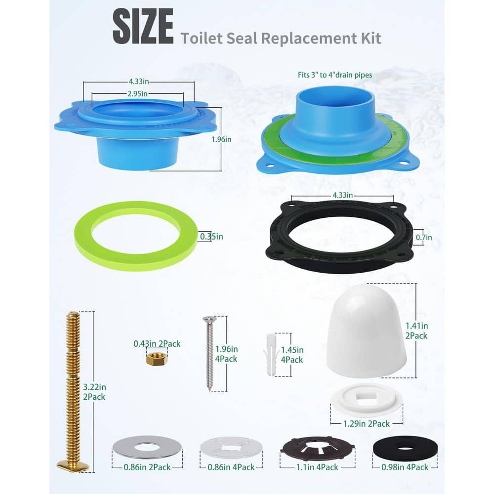 Numhew 1-Piece Toilet Flange Repair Kit with Elastic Wax Ring, Rubber Gasket and Complete Mounting Hardware in Blue (2)