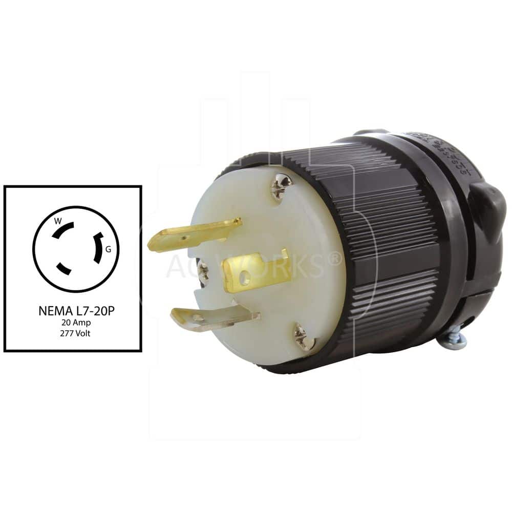 AC WORKS NEMA L7-20P 20A 277V 3-Prong Locking Male Plug in Black with UL, C-UL Approval (2)