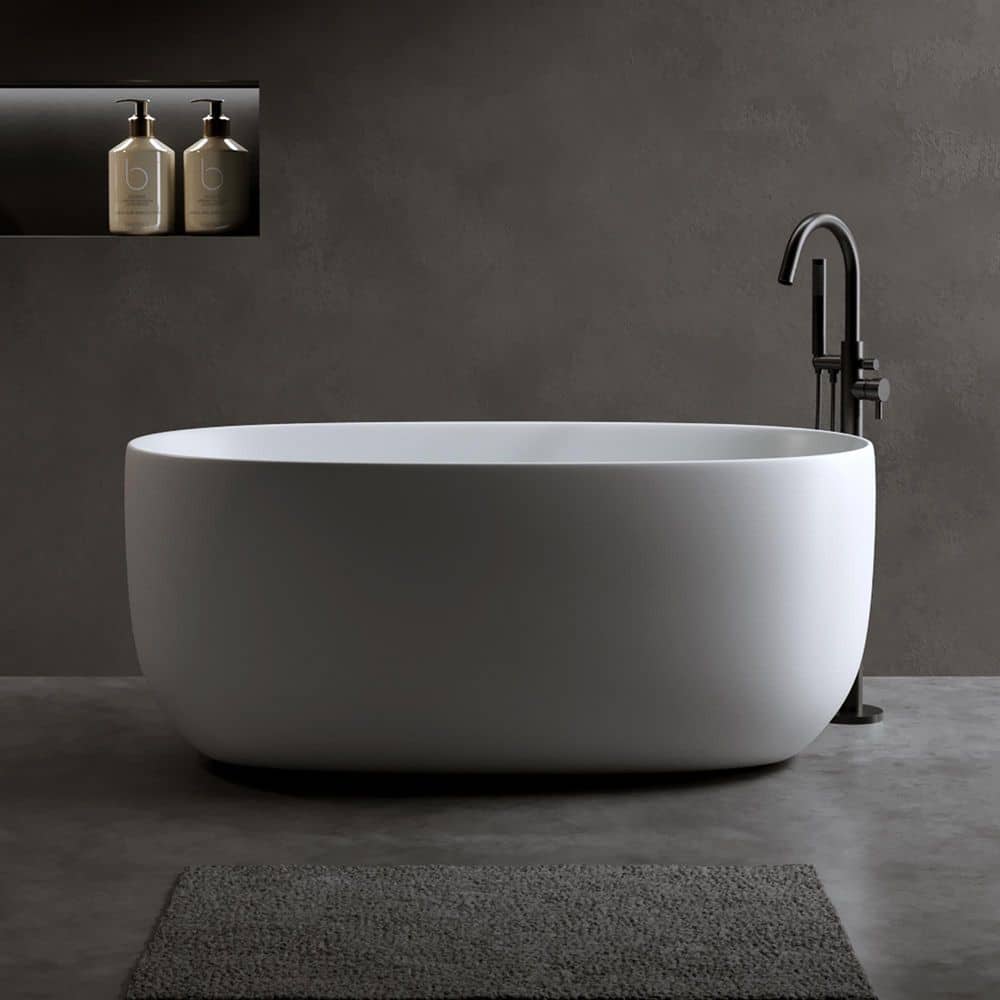 WELLFOR 51 in. x 25.6 in. Resin Stone Soaking Bathtub in Matte White Solid Surface Modern Tub with Overflow and Pop-up Drain (1)