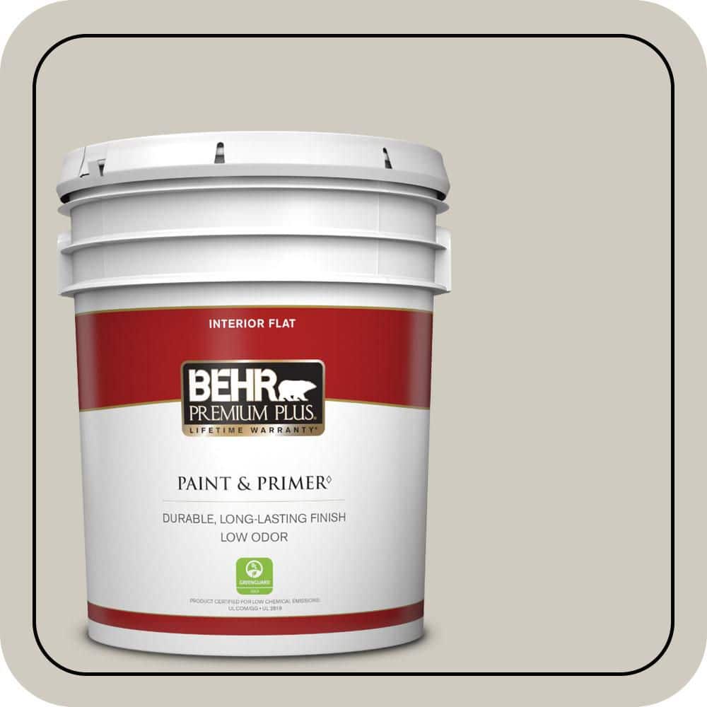 BEHR PREMIUM PLUS 5 gal. Designer Collection #DC-007 Tranquil Gray Flat Low Odor Interior Paint & Primer (1)