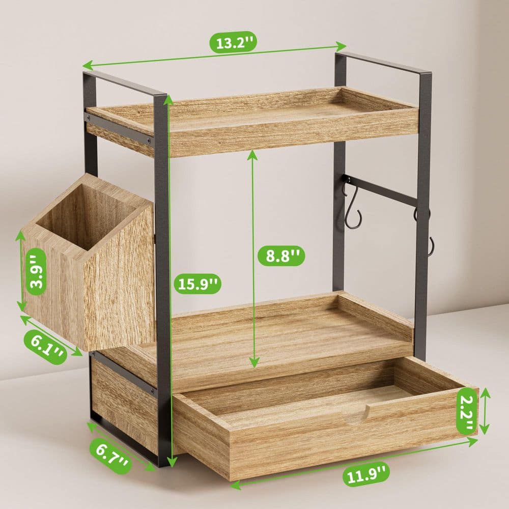 Wudkey Wood Countertop Organizer with Drawer and Baskets, Freestanding 2-Tier Bathroom Shelf for Storage (2)