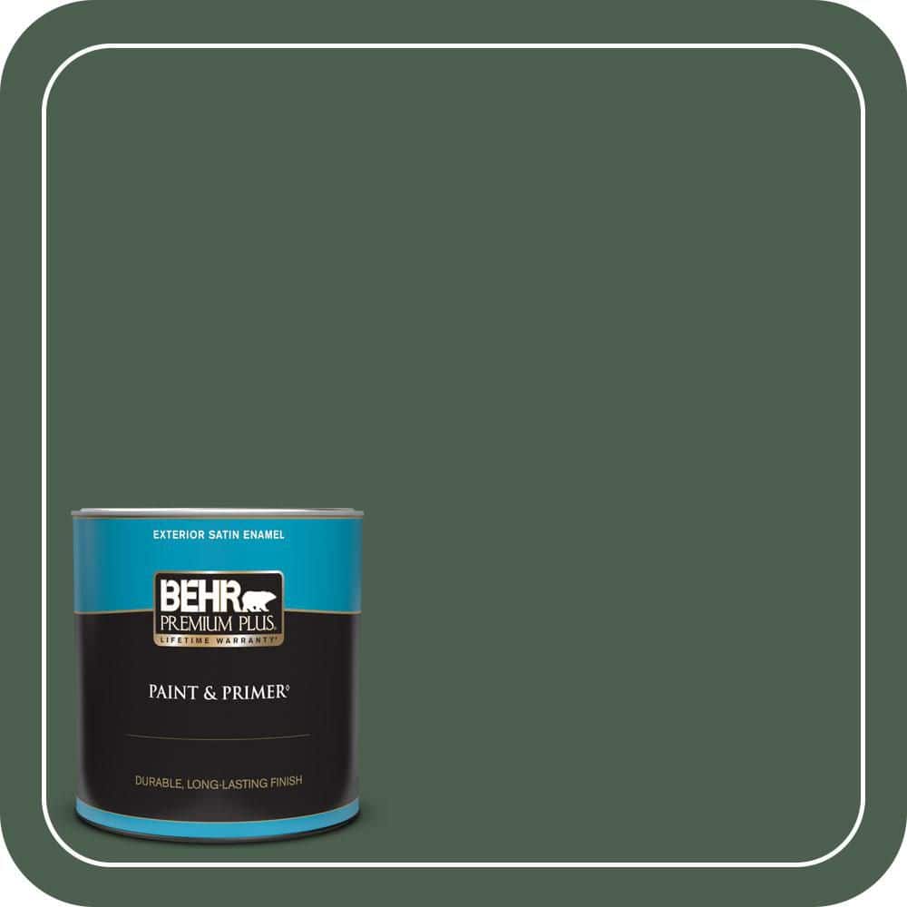 BEHR PREMIUM PLUS 1 qt. #N400-7 Vine Leaf Satin Enamel Exterior Paint & Primer