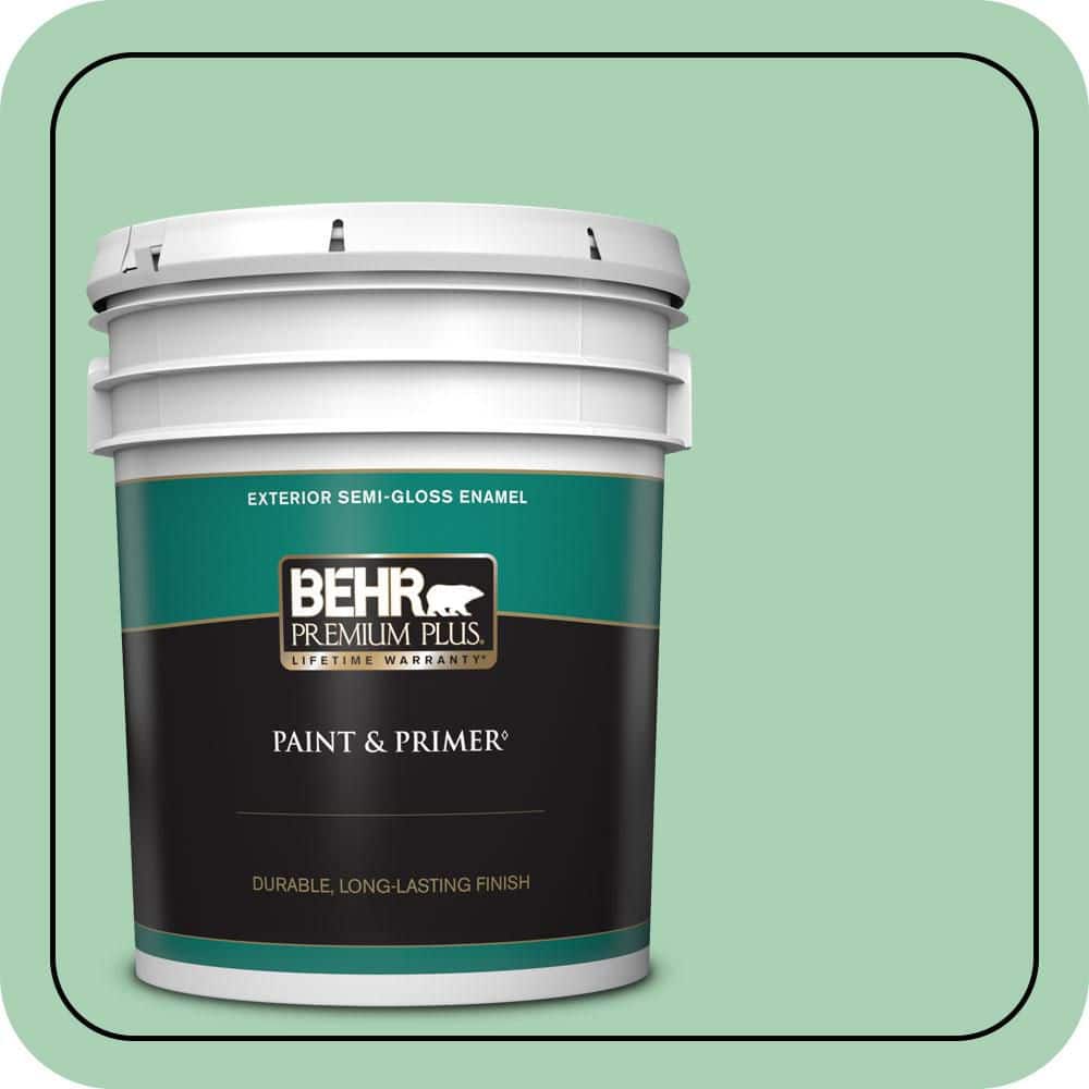 BEHR PREMIUM PLUS 5 gal. #460D-4 Aloe Essence Semi-Gloss Enamel Exterior Paint & Primer