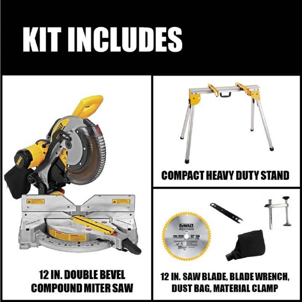 DEWALT 15 Amp Corded 12 in. Double Bevel Compound Miter Saw and Heavy-Duty Work Stand (2)