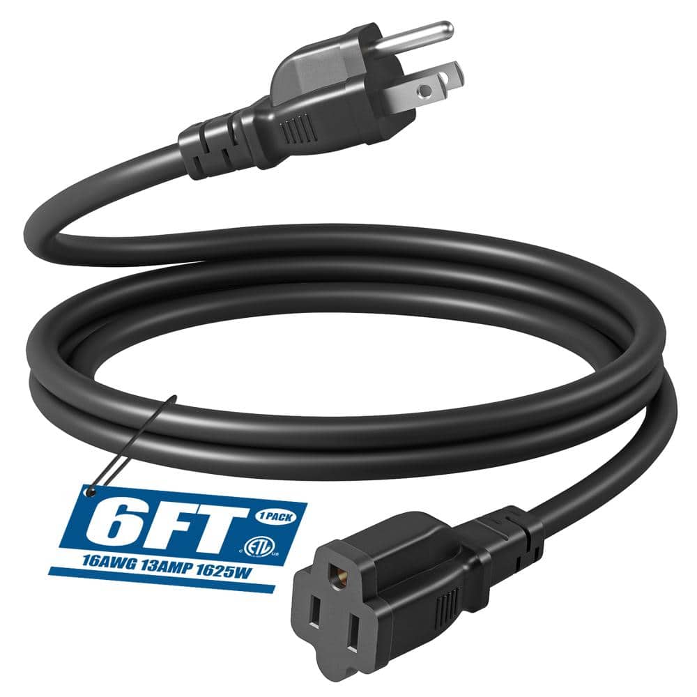 Unbranded Extension Cord 6 FT, 3 Prong Waterproof for Lights, Indoor Outdoor Appliances, 16/3 SJTW, Black, ETL Listed, 1 Pack (1)