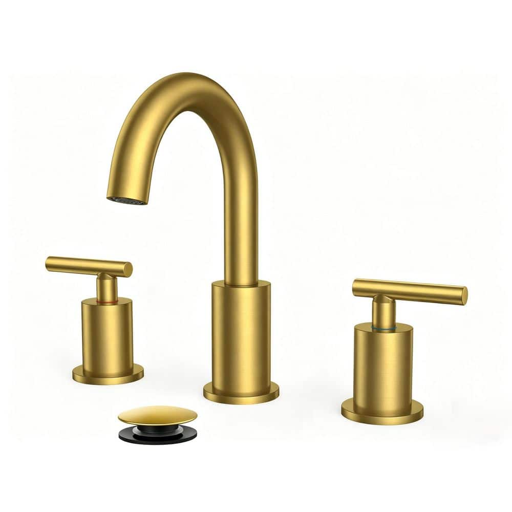 Numhew Brushed Gold Bathroom Faucet 3 Hole, 8 Inch Bathroom Sink Faucet Widespread with 360° Swivel Spout (1)