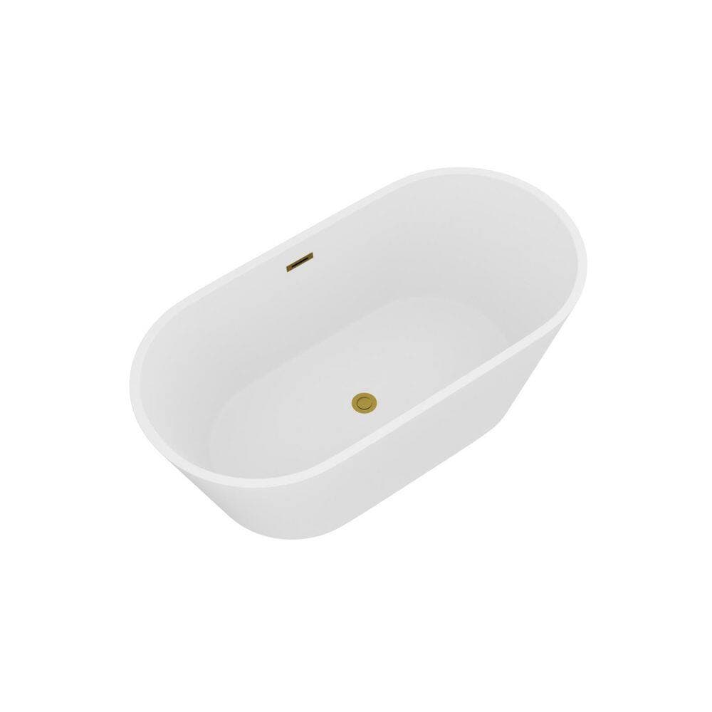 WELLFOR 59 in. x 29.5 in. Soaking Bathtub with Center Drain in Gloss White with Gold Overflow and Pop-Up Drain (2)