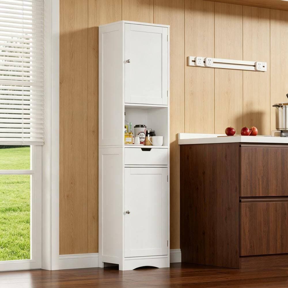 Lycvki 15.8 in. W x 11.80 in. D x 67 in. H White Wood Bathroom Linen Cabinet with Adjustable Shelf, Drawer and Door (2)