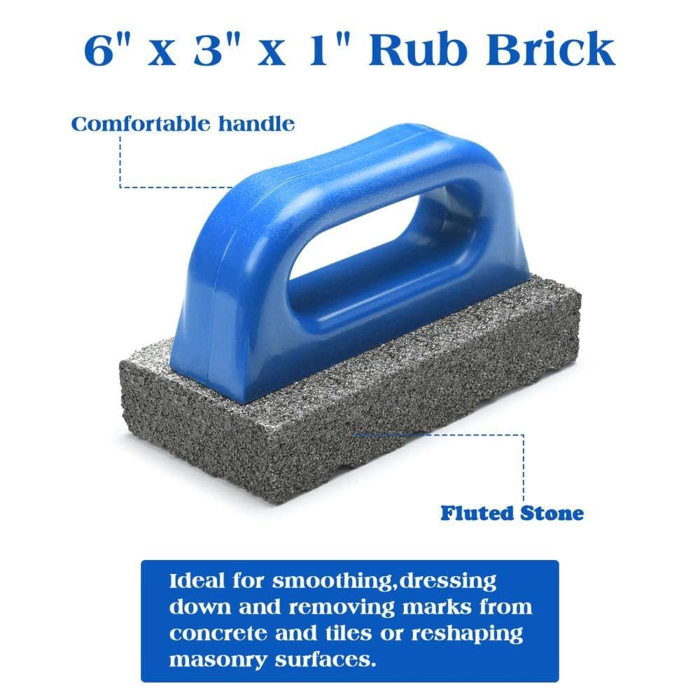 Unbranded 20 Grit Rub Brick with Handle for Concrete Masonry Smoothing Cleaning and Mark Removal Hand Tool Blue 2 Pack (3)