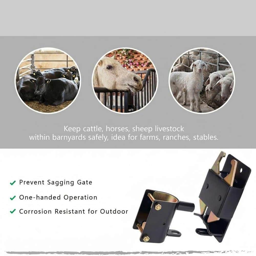Unbranded Heavy Duty 2-Way Farm Gate Latch Zinc Coated Steel Corrosion Resistant for Metal Livestock Fence Gates (3)