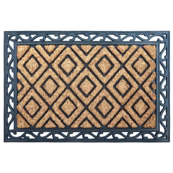 StyleWell Scroll Diamond Black 24 in. x 36 in. Rubber and Coir Non-Slip Outdoor Door Mat