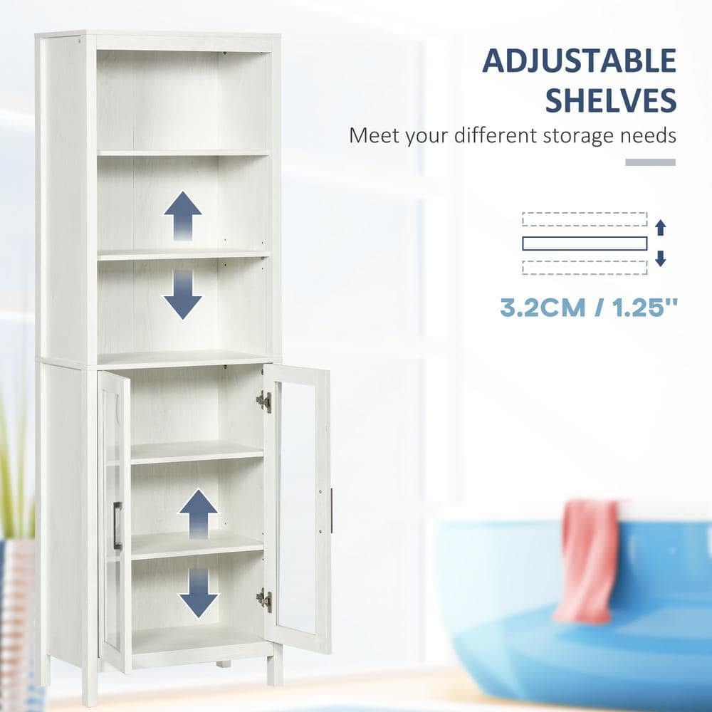 cadeninc 20.75 in. W x 11.75 in. D x 63.75 in. H Bath Storage Cabinet with 3-Shelf and Glass Door, Antique White (3)