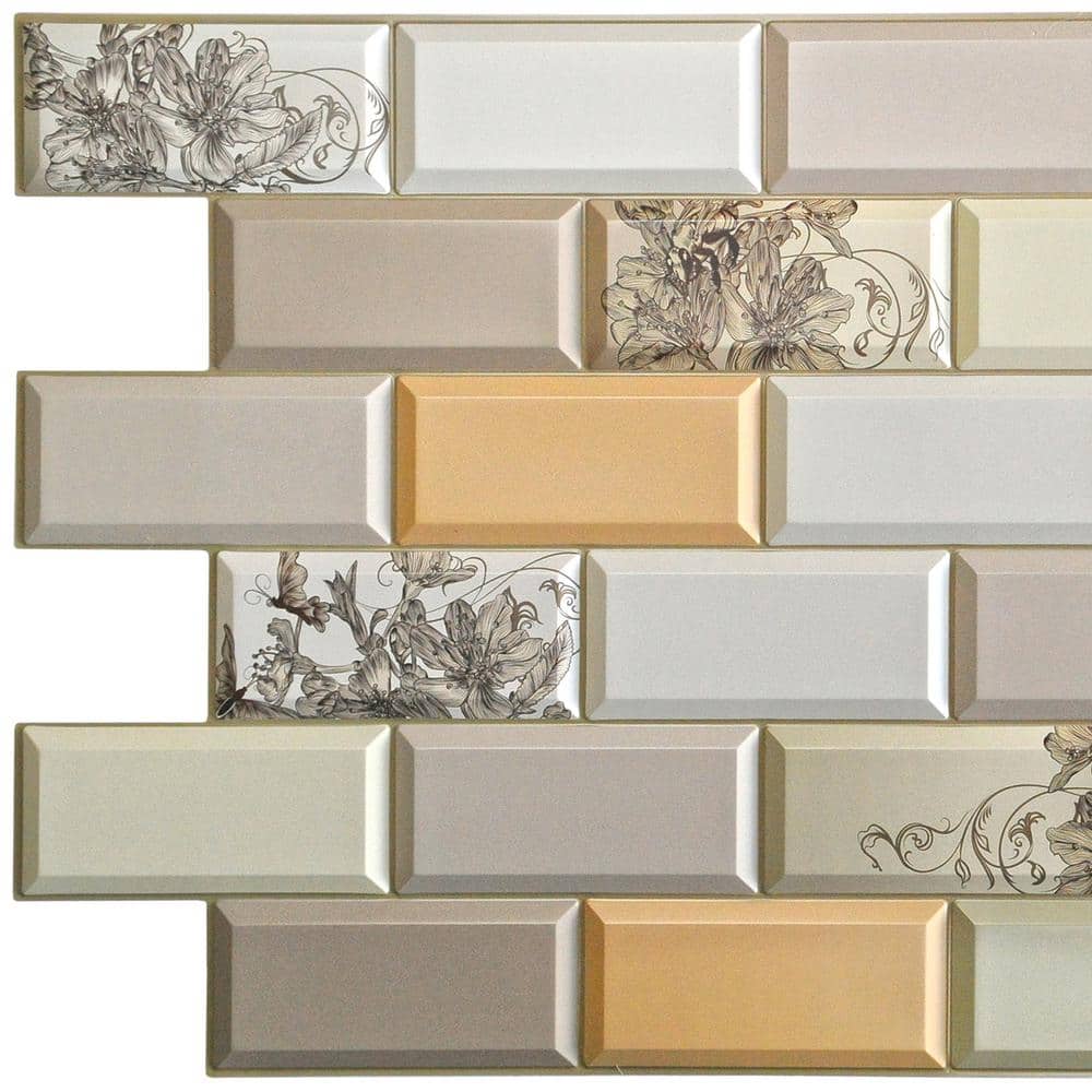 Dundee Deco 3D Falkirk Retro 10/1000 in. x 38 in. x 19 in. White Beige Green Orange Faux Bricks Flowers PVC Wall Panel (1)