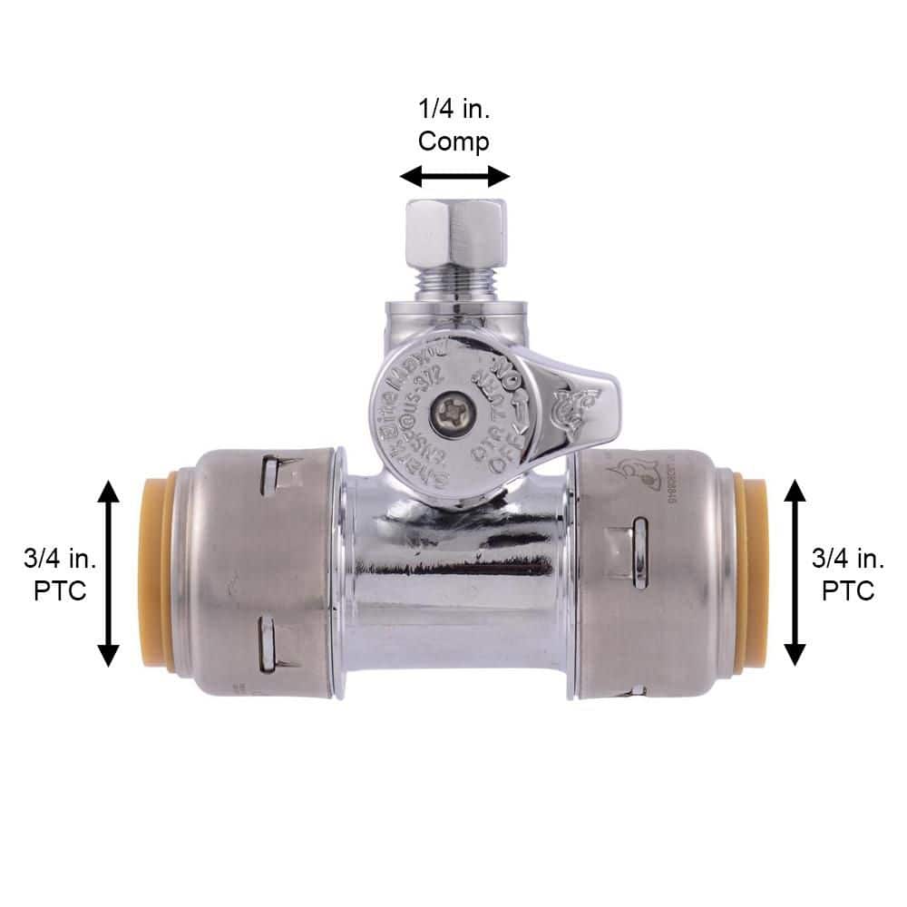 SharkBite Max 3/4 in. Push-to-Connect x 3/4 in. Push-to-Connect x 1/4 in. Compression Chrome-Plated Brass Service Stop Tee (2)