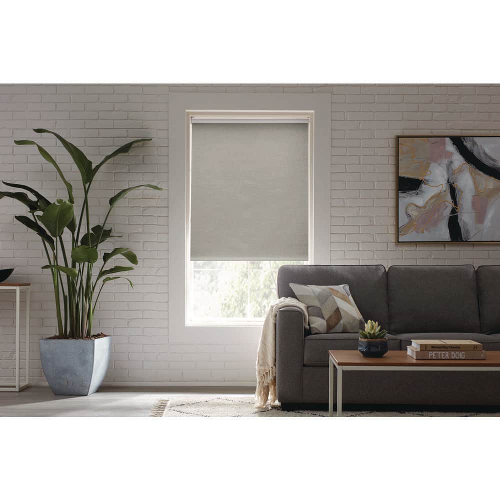 Home Decorators Collection Cut to Size Gray Textured Cordless Blackout Fabric Roller Window Shade 50.5 in. W x 72 in. L