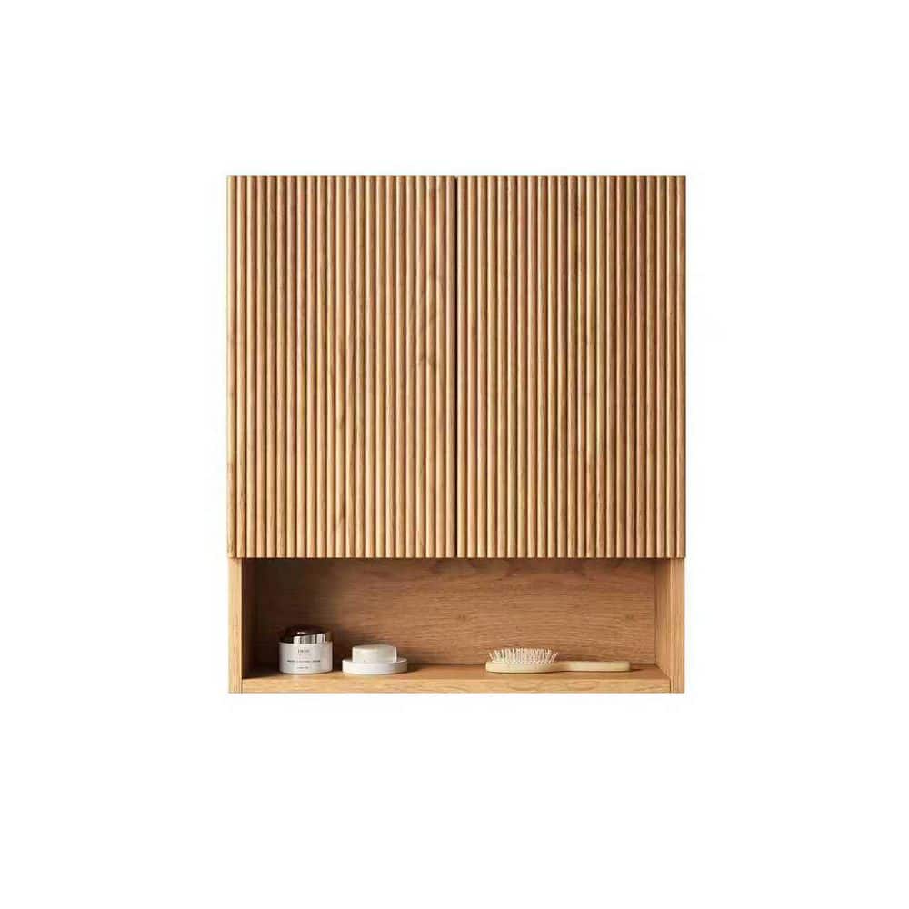 Boosicavelly 25.98 in. W x 7.87 in. D x 29.53 in. H Orange Plywood Wall-Mounted Linen Cabinet with Doors, Shelf in Natural Wood (1)