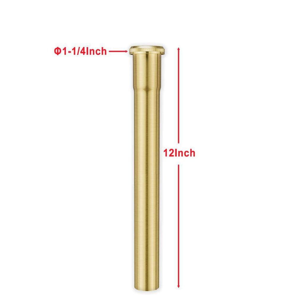 Wudkey 1-Piece 1.25 in. x 12 in. Brass Slip Joint Extension Tube Included in Brushed Gold for Bathroom Sink Drain Tailpiece (2)