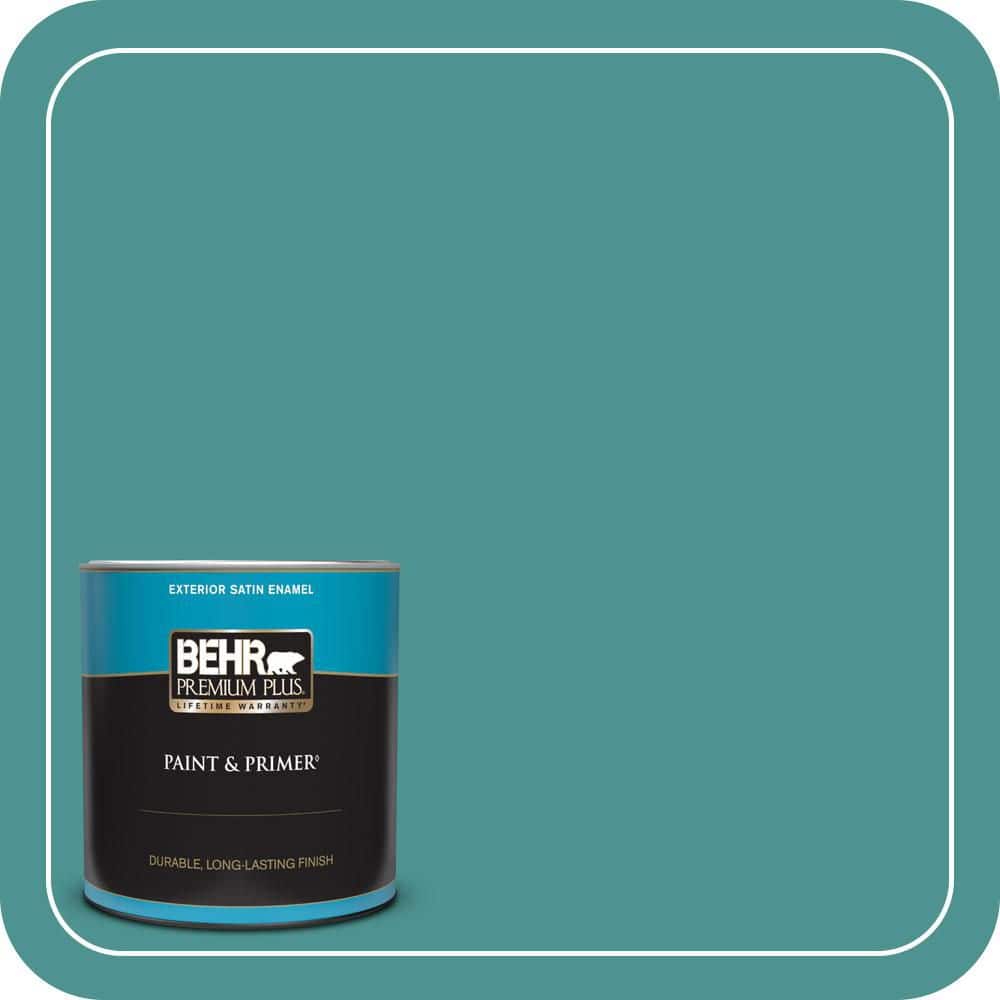 BEHR PREMIUM PLUS 1 qt. #500D-6 Mirage Lake Satin Enamel Exterior Paint & Primer