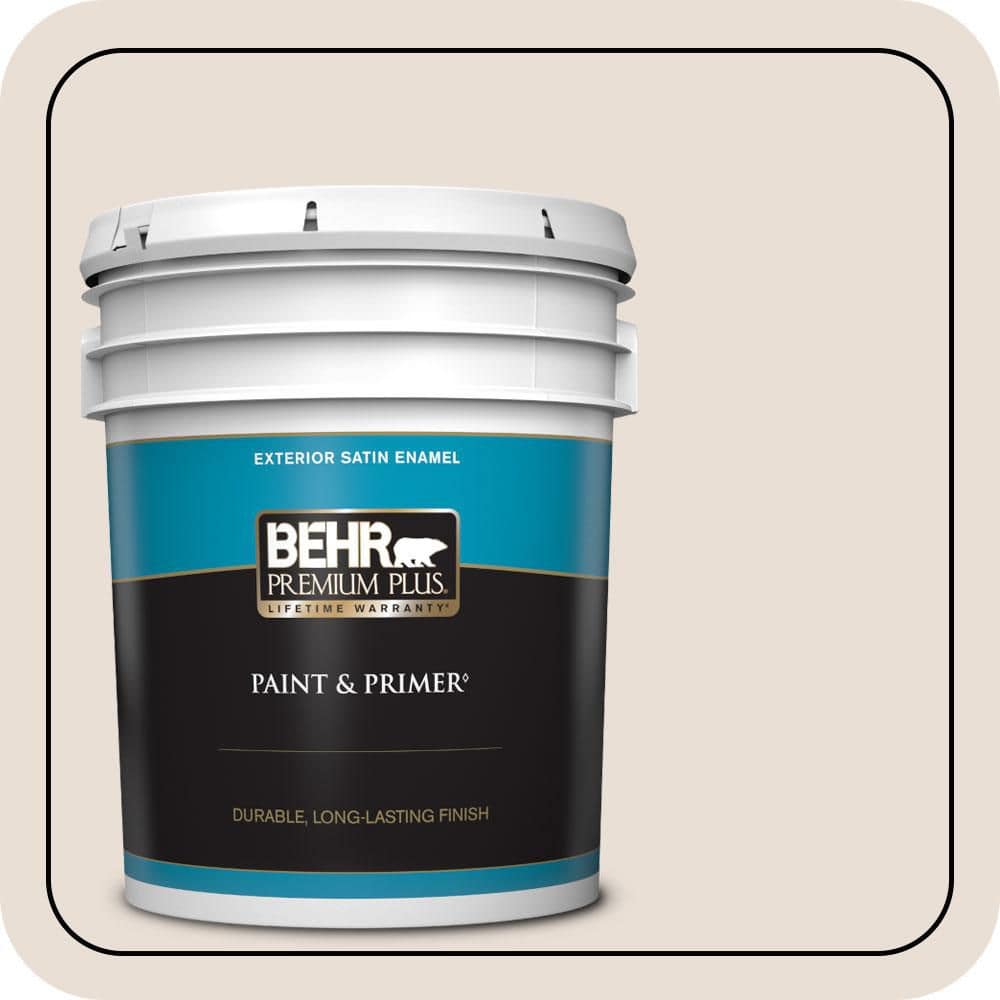BEHR PREMIUM PLUS 5 gal. #N190-1 Smokey Cream Satin Enamel Exterior Paint & Primer