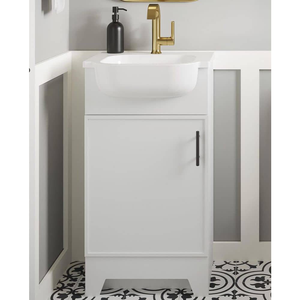 Glacier Bay Burgess 19 in. Single Sink Freestanding White Bathroom Vanity with White Cultured Marble Top (Assembled) (2)