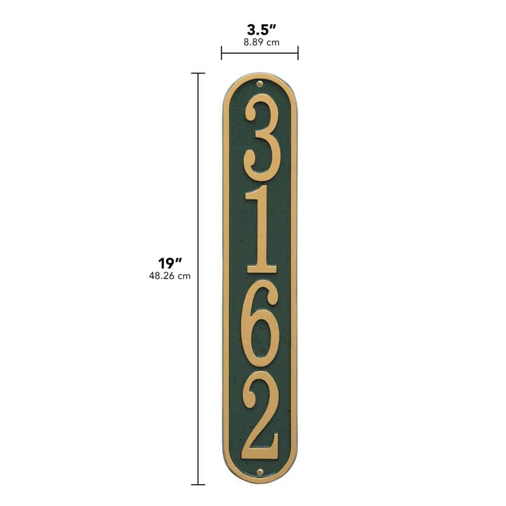 Whitehall Products Fast and Easy Vertical House Number Plaque, Green/Gold (3)