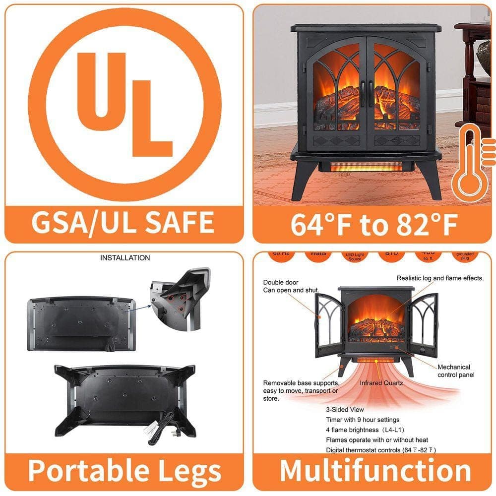 ToolCat 24 in. Freestanding Electric Fireplace Stove 400 sq. ft. with 3D Infrared, Remote Control, Black (2)